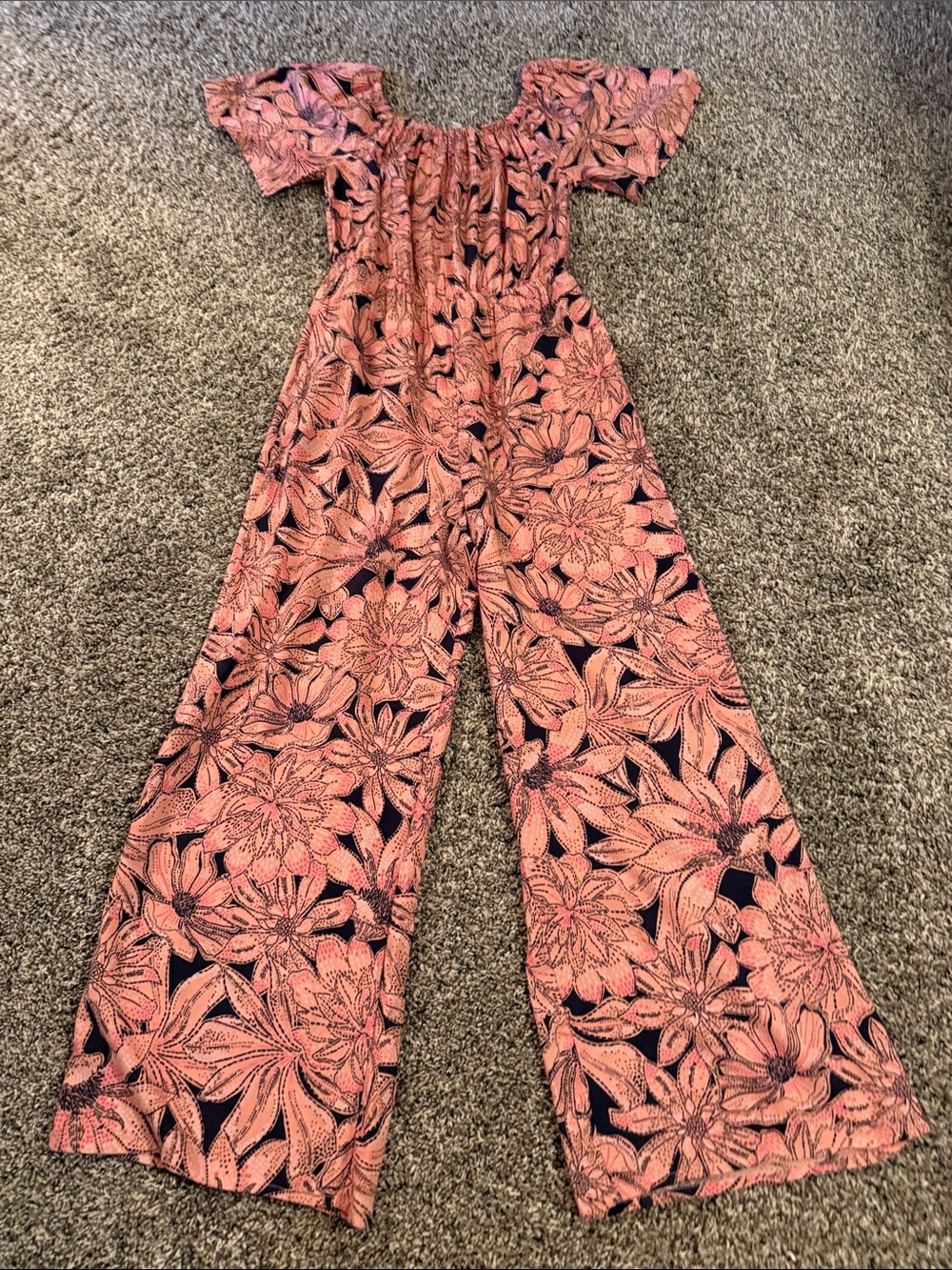 Roxy Coral Pink Floral Off-Shoulder Wide-Leg Jumpsuit